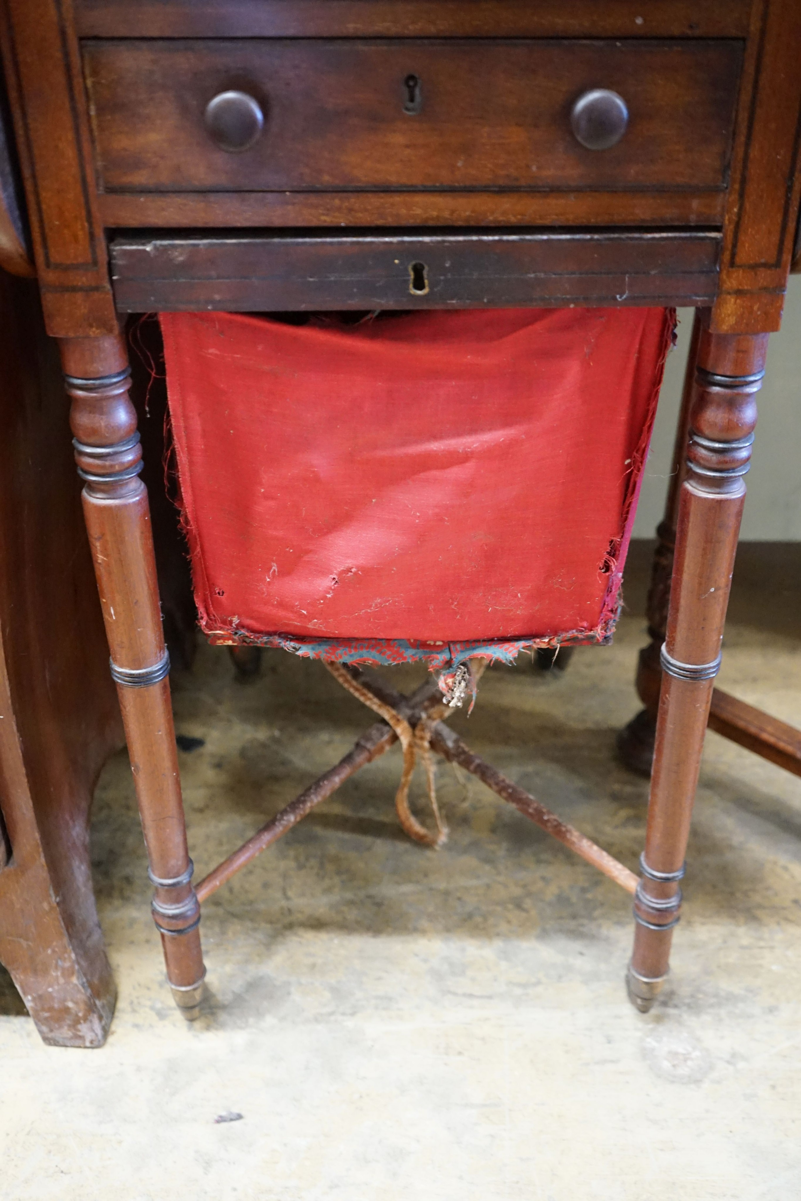 A Regency mahogany drop flap work table, width 39cm, depth 49cm, height 75cm